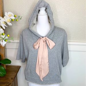 Avec Les Filles Gray Hoodie with Pink Bow